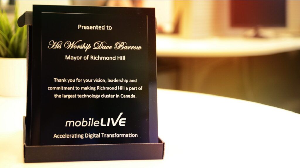 plaque of recognition from the Mayor of Richmond Hill