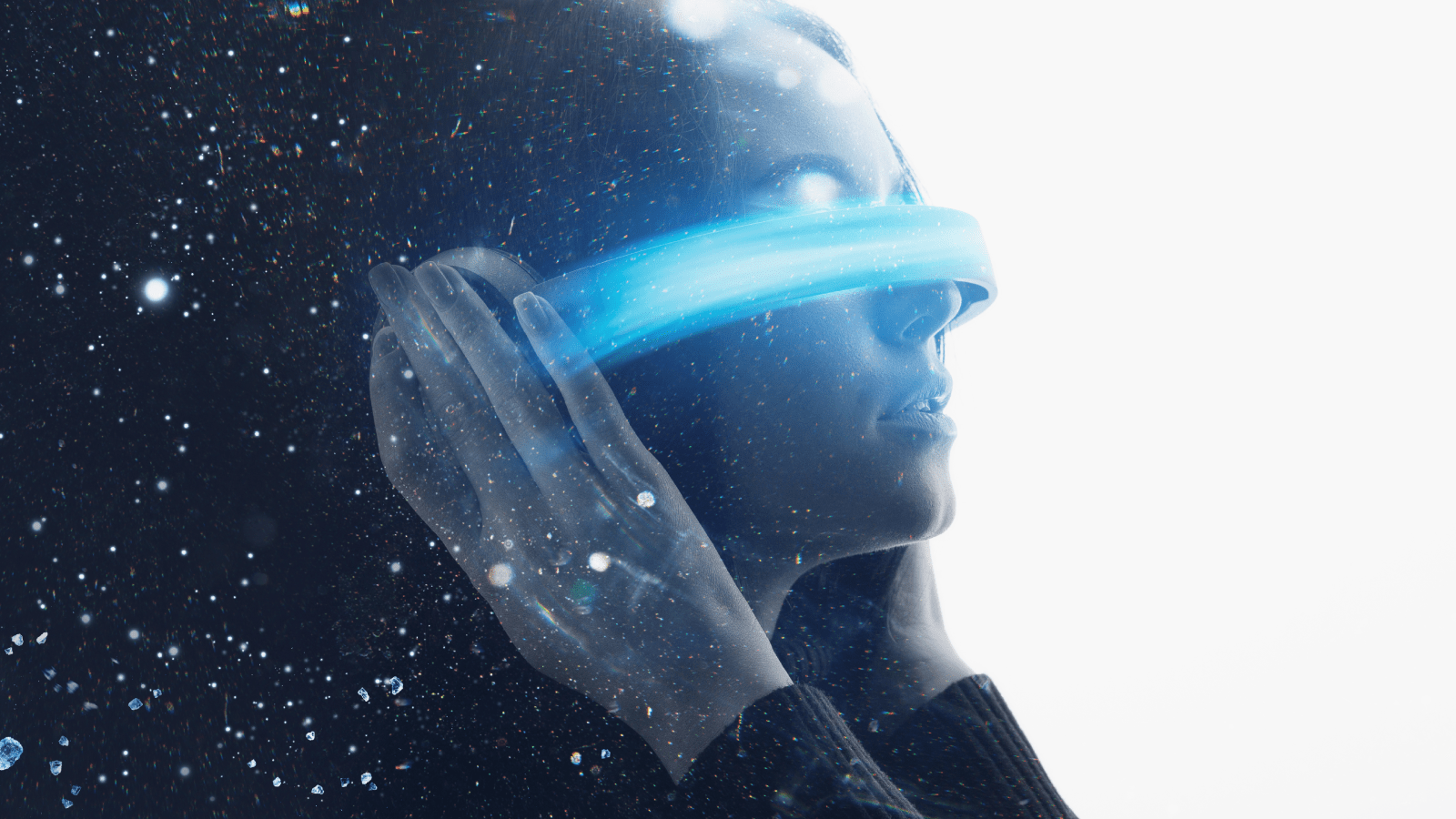 A woman using a futuristic VR device