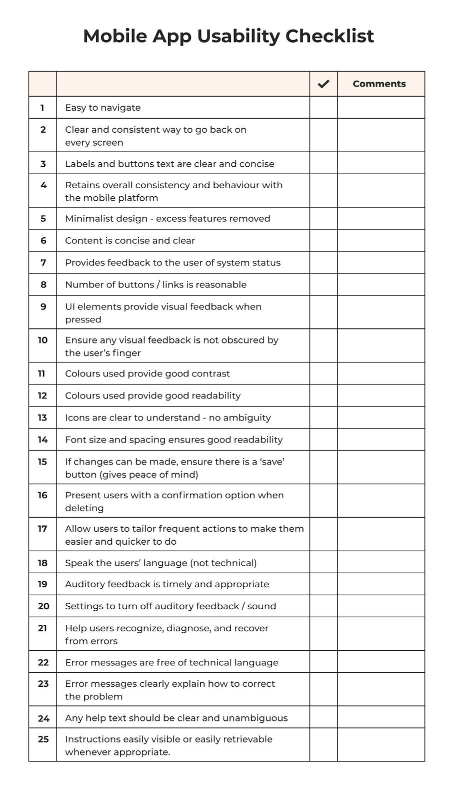 Mobile app usability checklist