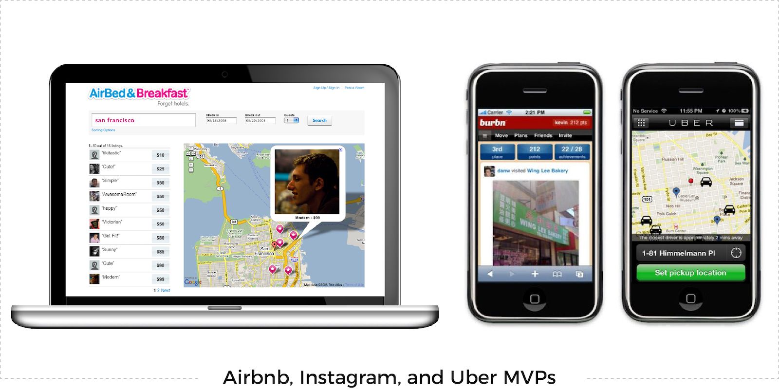 airbnb, instagram and uber MVPs